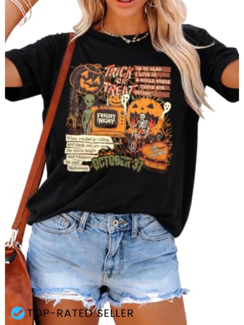 Women's Spooky Season Halloween Ghost Pumpkin T-Shirt Funny Crew Neck Tee